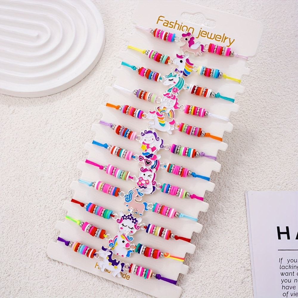 TEMU Set Of 12 Adorable Unicorn-themed Drawstring Bracelets For Children, A Unique Friendship Jewelry Collection For , Ideal Novelty Gifts For