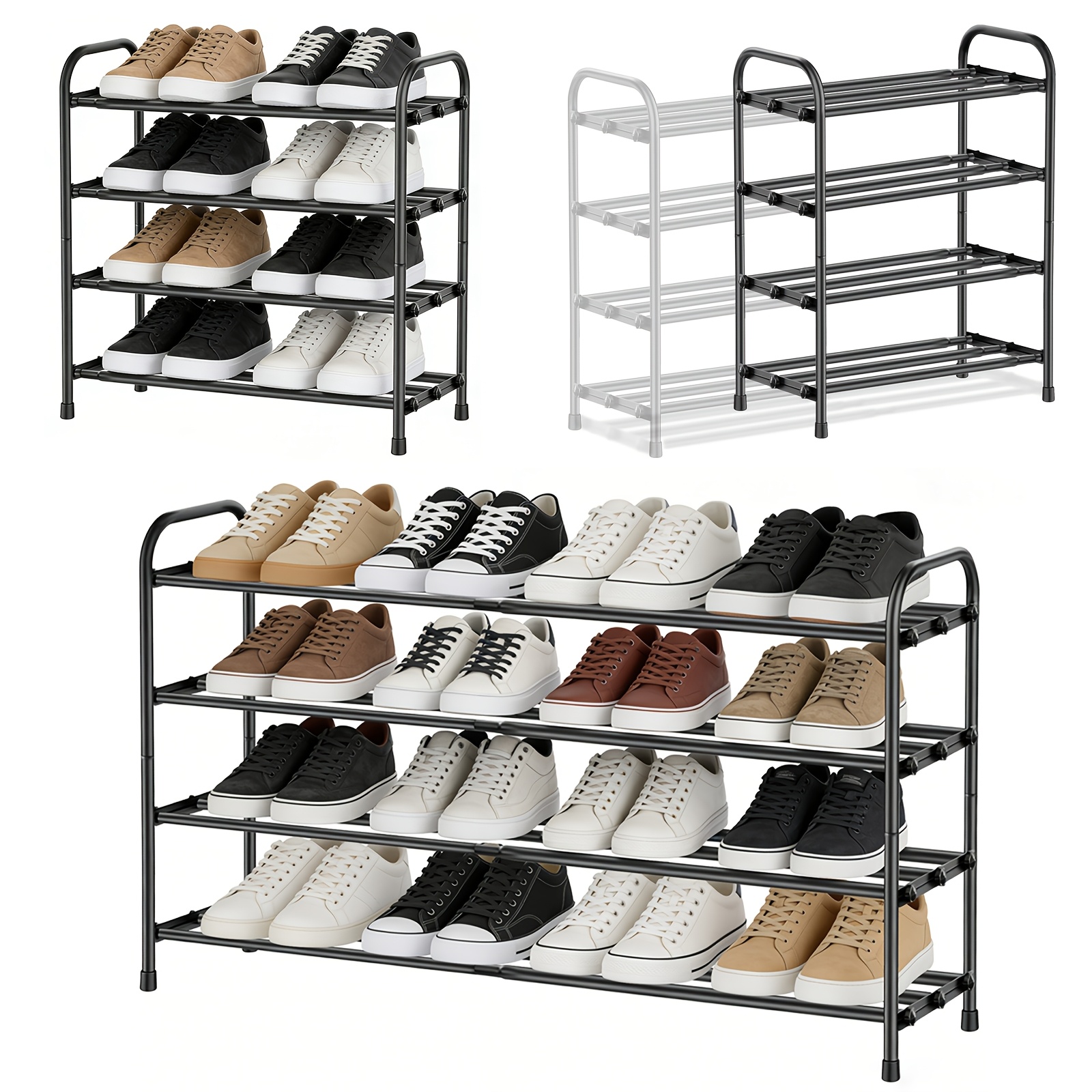 4-layer Adjustable Retractable Storage Rack, Golden Metal Shoe Rack, Retractable Length: 43cm-78cm. Wardrobe-specific Shoe Rack, Black Golden Metal Freestanding Shoe Rack, 4 Layers (59*24*43cm-78cm)