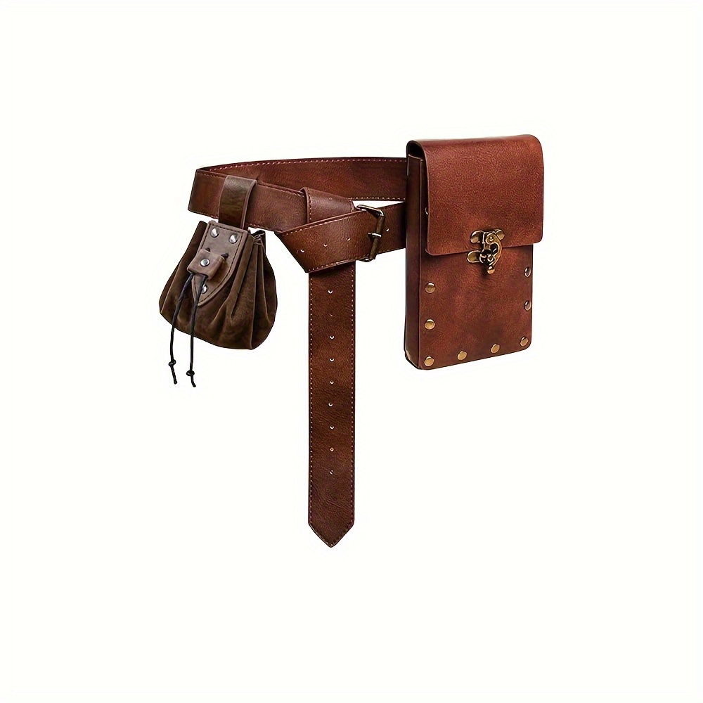 Image of Medieval Vintage Waist Bag, Renaissance With 3 Magic Bottle Charms, Skirt Hiking, Role-playing Costume Accessory