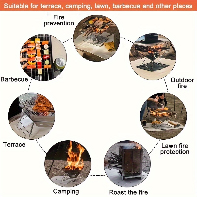 1pc flame retardant bbq mat portable insulated reusable fiberglass fire mat camping fire pads fire pit mat anti   flame rtardant carpet protective mats for outdoor barbecue picnics and deck patio mat kitchen accessories details 4