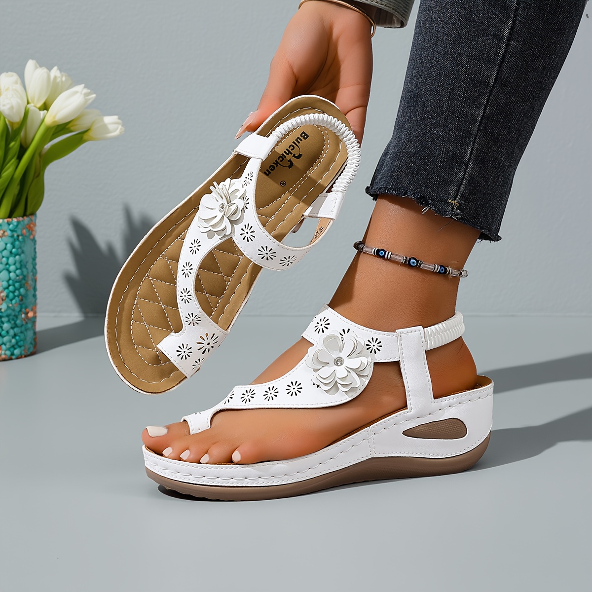 TEMU [buchicken] New Women's Summer Wedge Sandals, Bohemian , And Casual Wear, Travel Vacation , Wedding Dance Daily Outfit Comfortable Versatile
