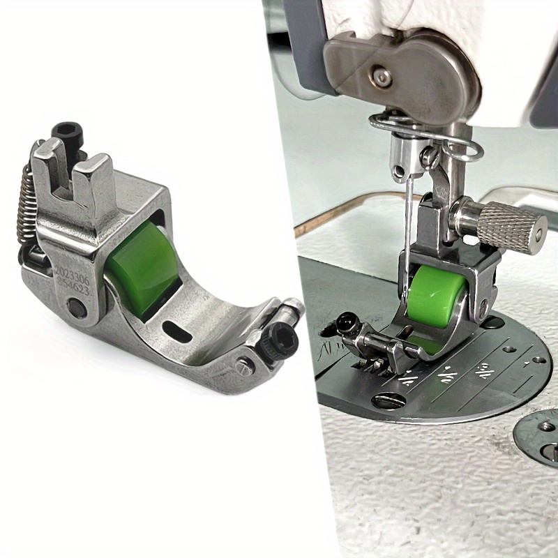

Adjustable Rubber Roller Presser Foot For Industrial Sewing - Durable Light Wheel With Guide, Perfect For Thick Materials - Comes In Green, Gray, Black