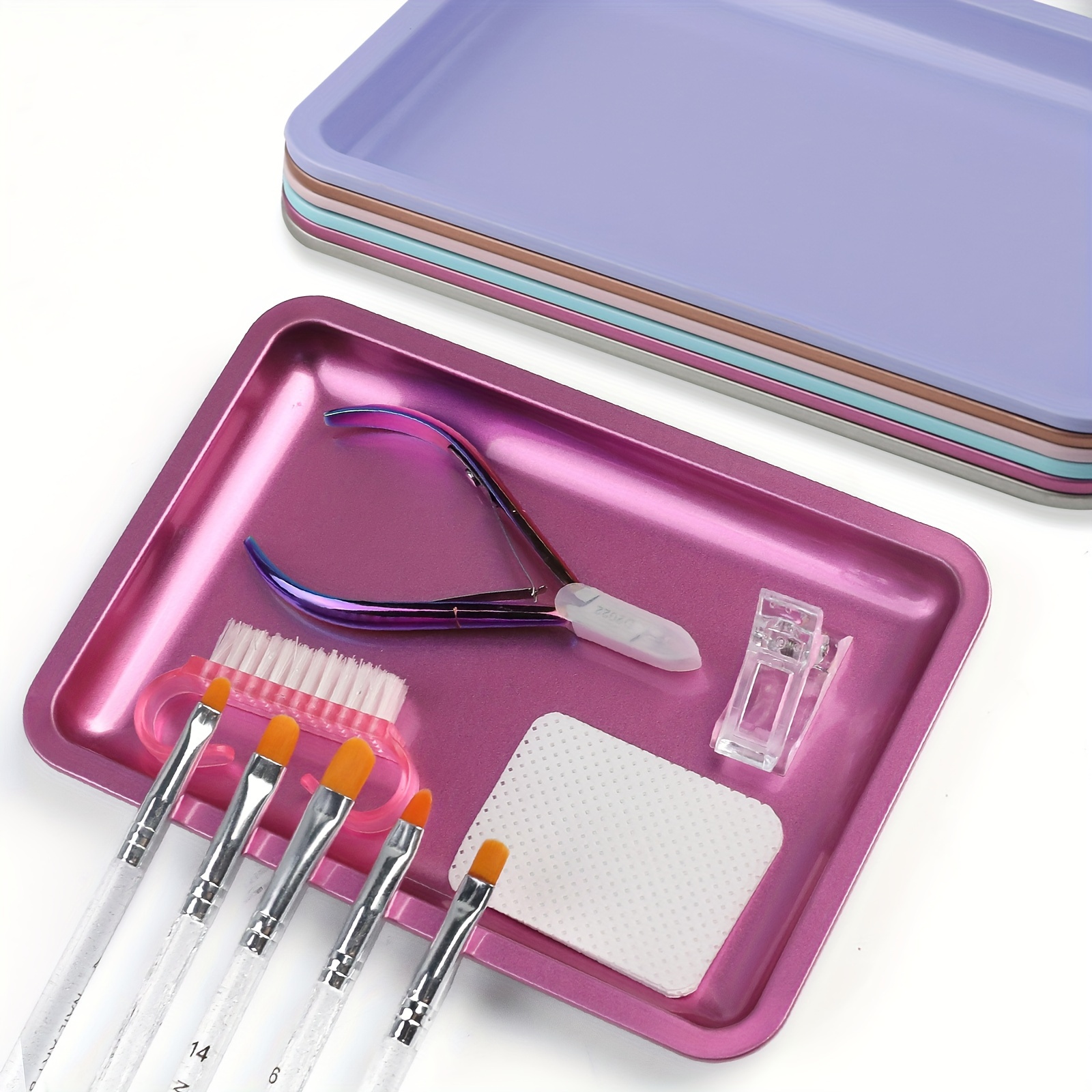 

Misscheering Stainless Steel Manicure & Nail Art Storage Tray - Pink, With Tweezers, Clippers, Brushes & Pens Container For Professional Salon Use