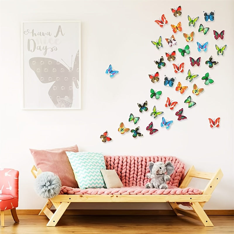 TEMU 9pcs Of 3d Glowing Double-layer Home Decor, Featuring Adhesive Glowing Butterflies For Birthdays, Suitable For Home, Weddings, And Festive Decorations, With Styles