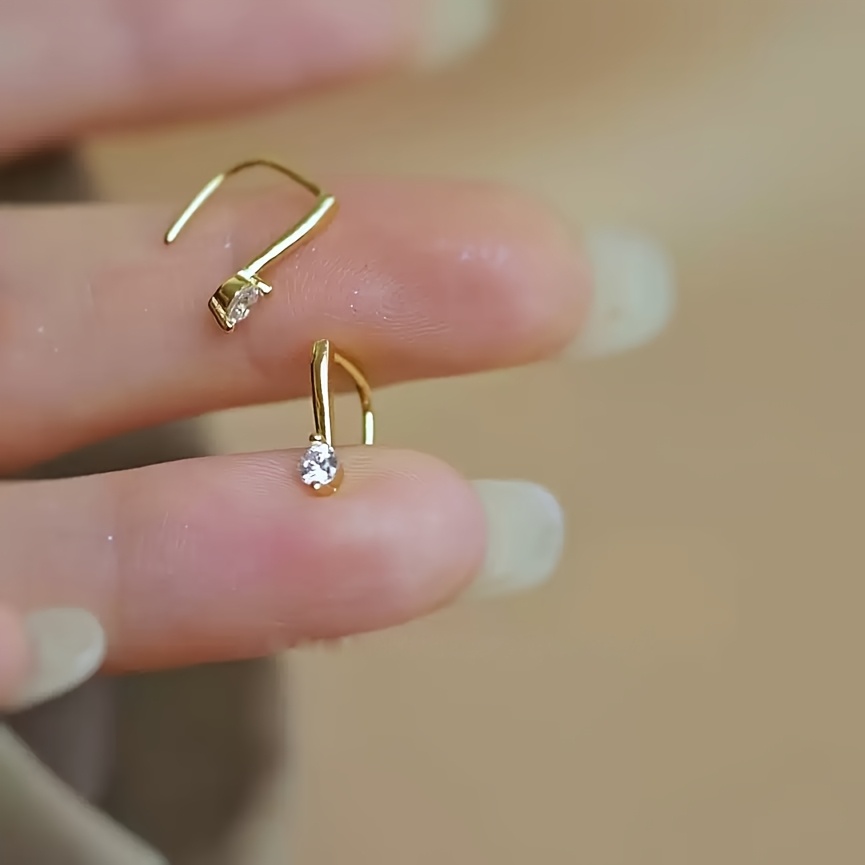 TEMU Pair Of Easy Geometric Stud Earrings, Synthetic Zirconia Inlaid, Women's Fashion Elegant Light Luxury Versatile Earrings, Suitable For Daily