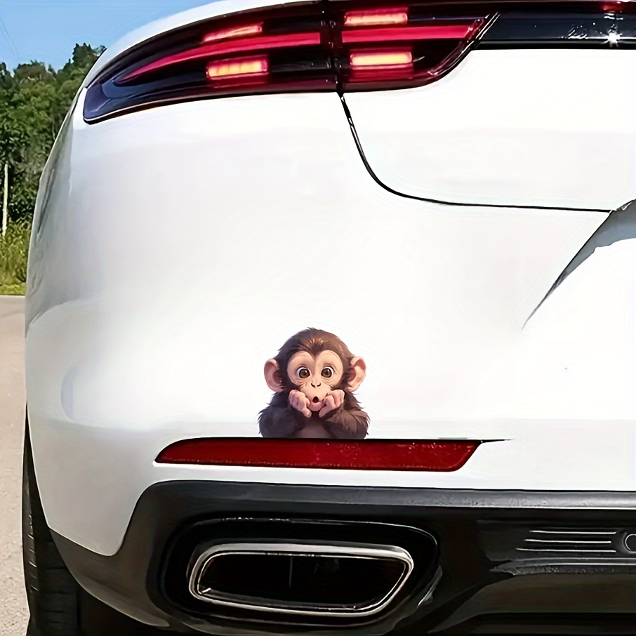 Monkey Car Bumper Sticker - Cartoon-style Vinyl Decal With Glossy Finish, Self-adhesive Left Side Decoration For Plastic/wood/glass/metal/ Surfaces - Automotive Exterior Accessory, Funny Car Stickers