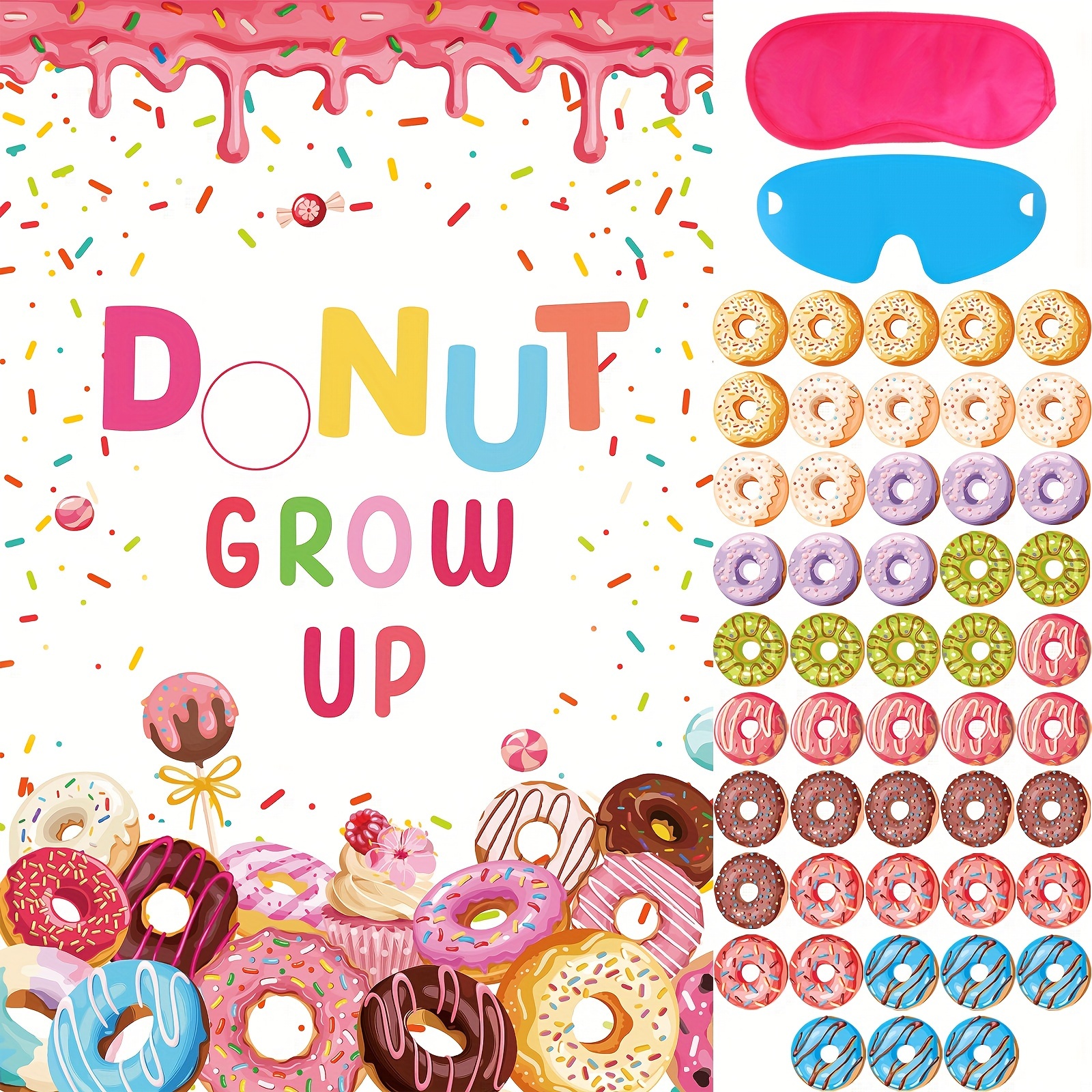 

48pcs "donut " Party Game Set - Donut Hook & Pin Game With , Stickers, And Poster (27.9 X 20 Inch) - Ideal For Birthday & Fishing Parties, Donut Party Decorations