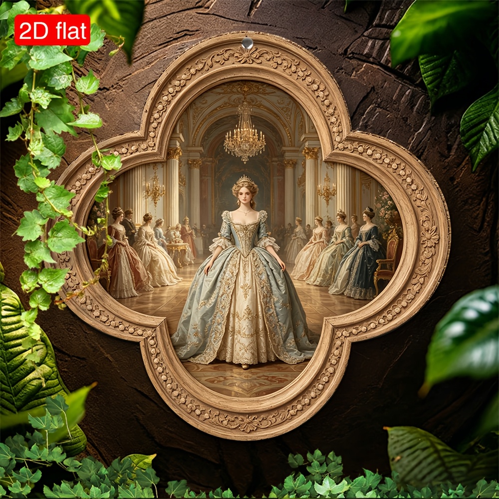 TEMU 2d Flat, 1pc Wooden Retro Mock Frame Decorative Plaque, Women In Formal Gown And Court Scene, Classic European Style Wall Decor, Ideal Gift,