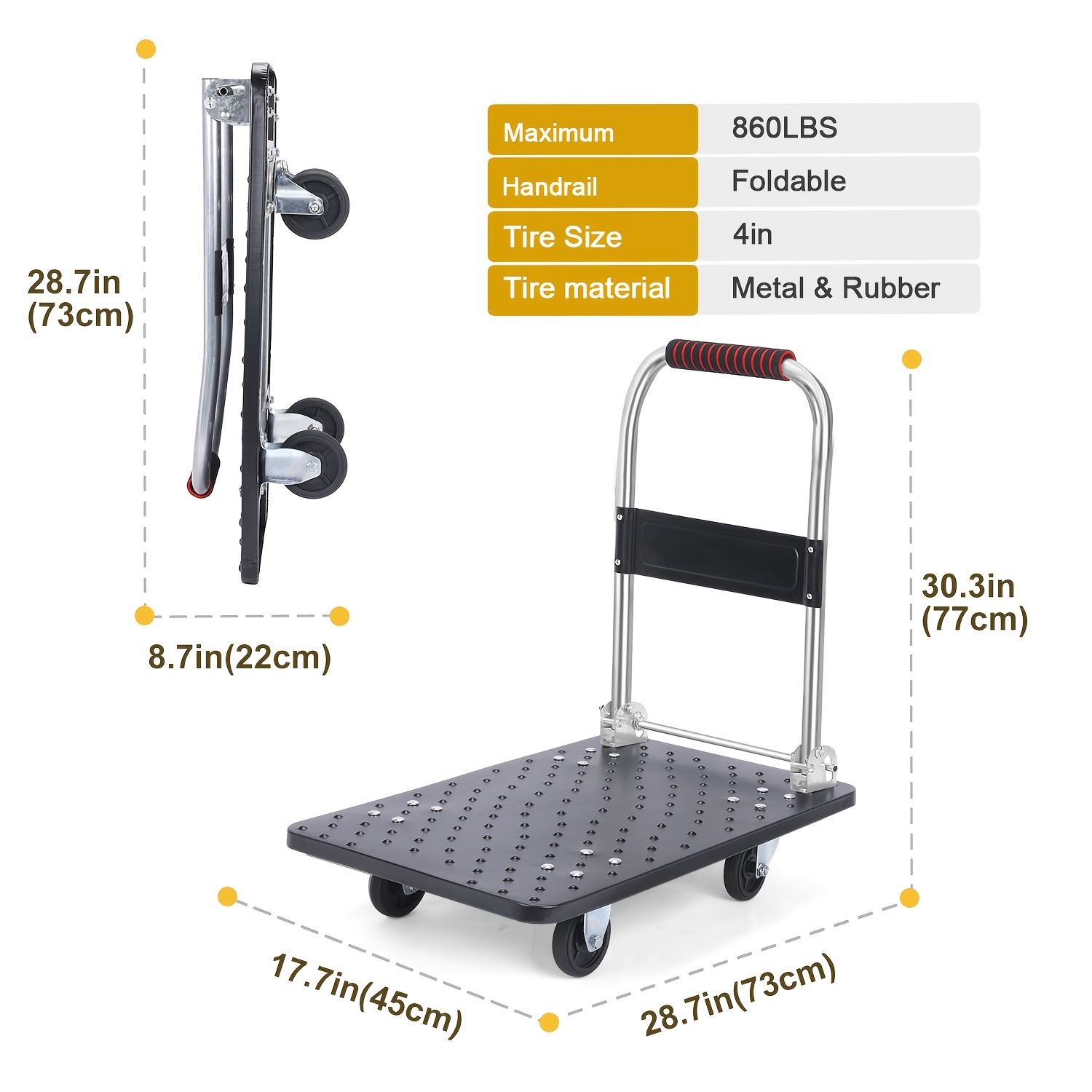 Foldable Utility Cart Size: 72×48×11cm (expanded), Supports 700kg Load. Weighs 5.6kg - Perfect For Travel Luggage Or As A "toy Transporter" With Spacious Platform