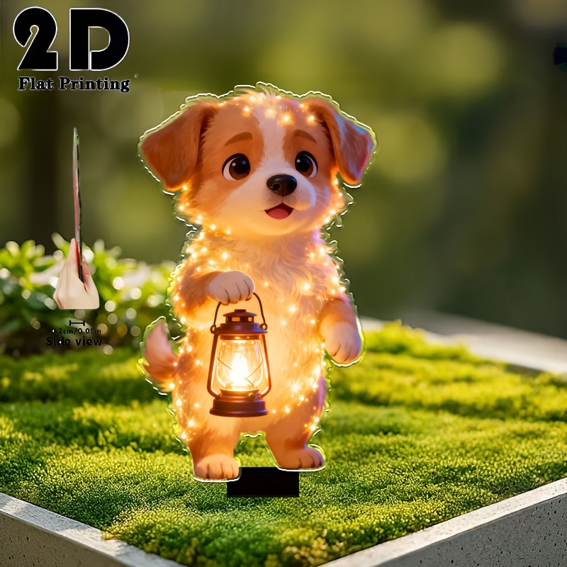 TEMU 2D Flat - 【2D Flat】 2D Flat - [2D Flat] 2D Flat . Niedlicher Hund mit leuchtendem Licht, Gartendeko, Erdspieß, Außendekoration für den Hof,