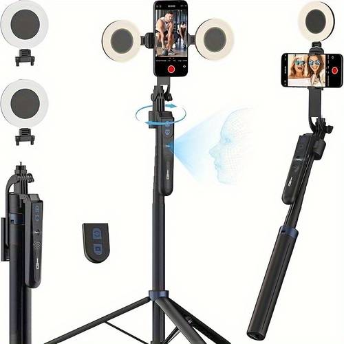 ai selfie stick tripod with tracking 360 rotation fill light 70 telescopic pole remote in 1 multi function floor desk tripod handheld for iphone 16 15 14 max smartphones travel vlogging essentials versatile content creation glossy selfie stick for phone