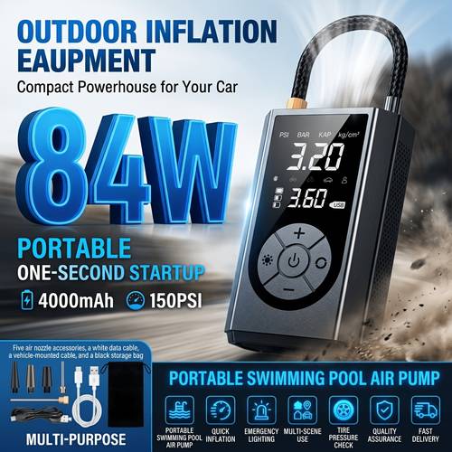 Artikelbild verbesserte kabellose elektropumpe 2026, zweifach-poolpumpe als aufblas- entlüftungsgerät – 150 psi luftkompressor mit digitalem manometer led-licht, hochdruck-aufblasgerät, inklusive verschiedener adapter, für notfallaufblasen