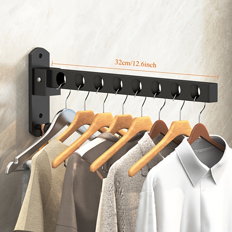 Image of Clothes Hangers Drying Racks, Wall Mount Folding Garment Racks, Matte Black Coat Hanger Racks, Space Saver Clothing Closet Racks Storage Organizer For Laundry Bedroom Bathroom, 8-hole