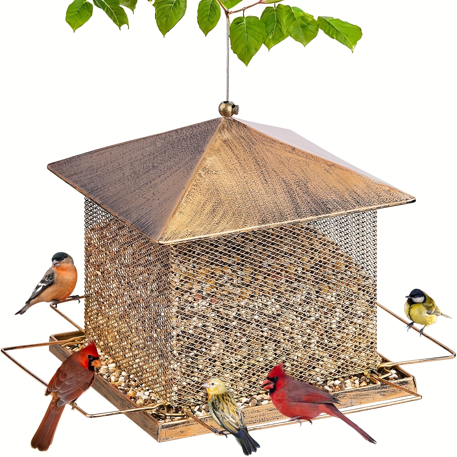 TEMU 5lb Large Capacity Squirrel-resistant Bird Feeder For Outdoor Use, Sturdy Metal Construction, Rust-proof Wild Bird Feeders Featuring Drainage