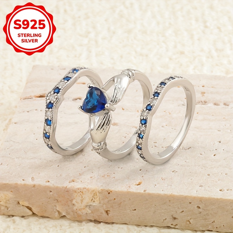 Elegant 925 Silver Heart Stacking Ring with Zirconia, 5.2G