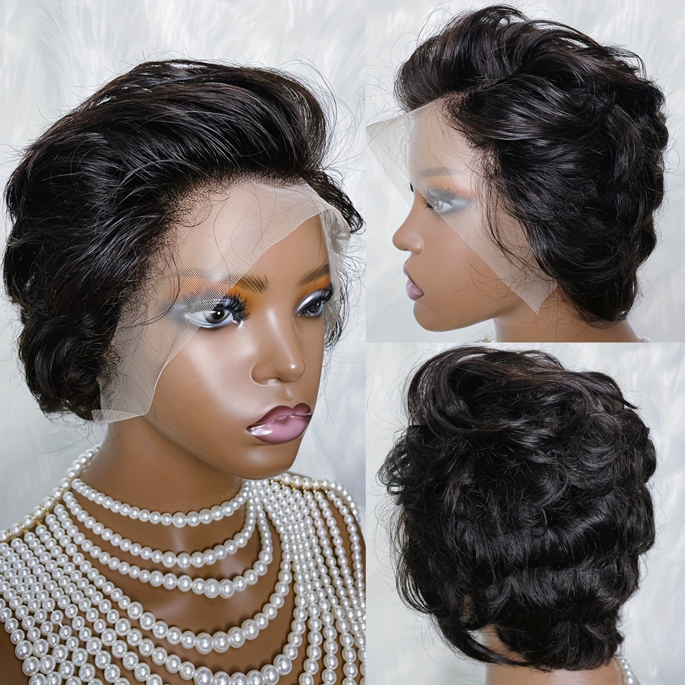 

Short Curly Wave Lace Frontal Wig - Natural Human Hair, 13x4 Glueless Front, Elegant Cut Style, , 8 Inch, Short Curly Wig