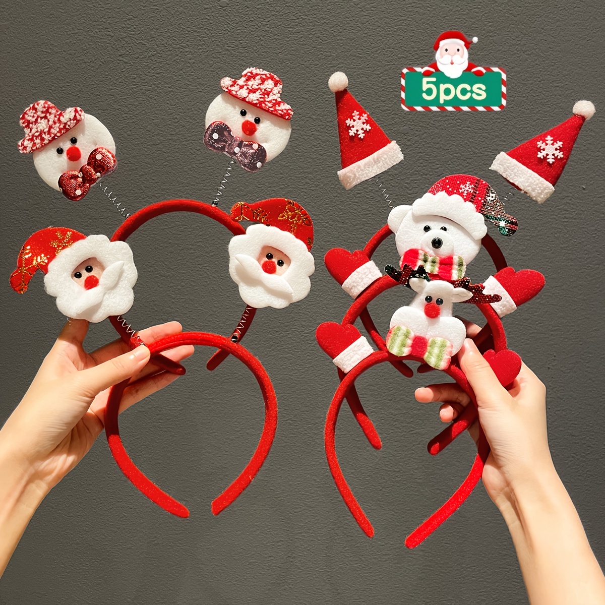 TEMU 5pcs Christmas Headband Set For Women - Cute , Snowman & Reindeer | Comfortable & Hair Accessories For Parties, Christmas Decor
