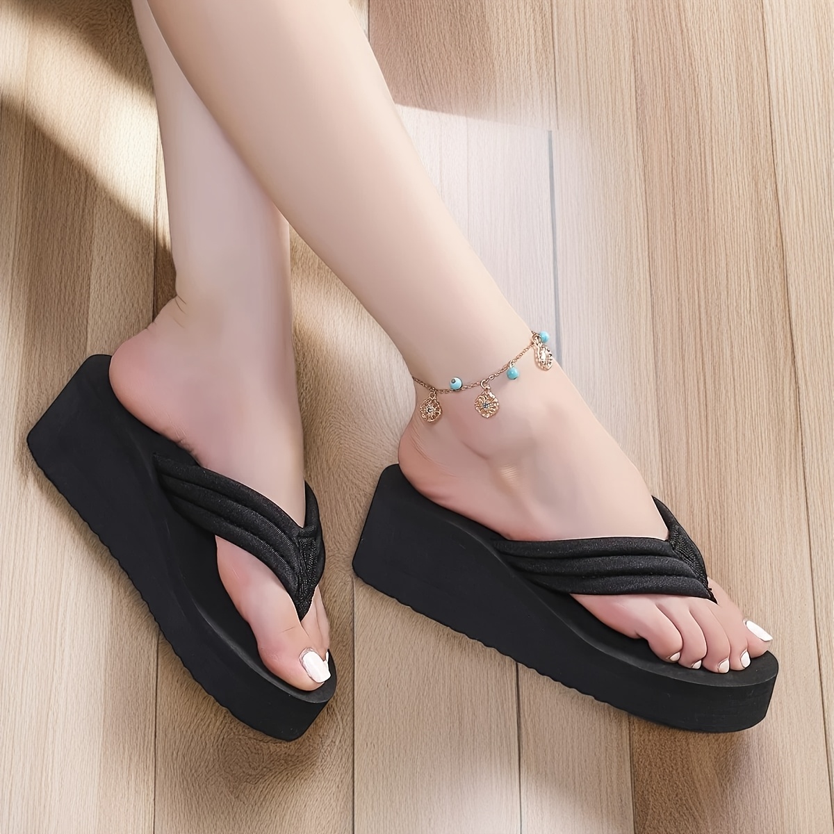 womens summer casual fashion slip on flip flops comfortable eva thick sole wedge non slip sandals suitable for outdoor leisure vacation beach slippers Product details 4