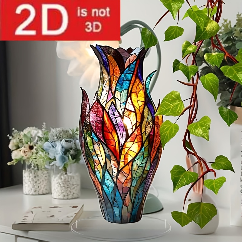 

1pc 2d Flat Art Decorative Style Acrylic Vase, Suitable For Desktop Decoration - Multifunctional Floral Theme Design, Suitable For Home, Office, Bookshelf And Desktop - Ideal Gift For