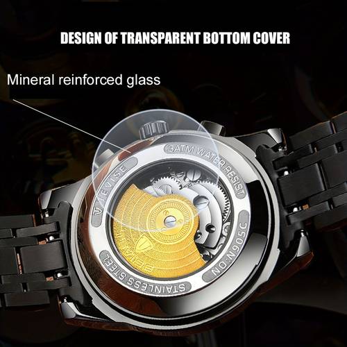 mechanical mens watch stainless steel skeleton automatic watch waterproof business watches for men