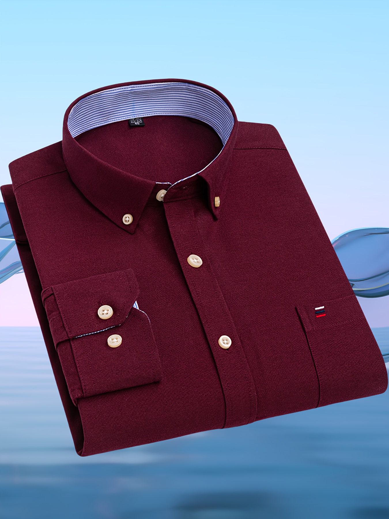 قميص رجالي عصري كاجوال بأكمام طويلة من قماش أكسفورد | مطرز، بأزرار، مناسب للعطلات وعصرية، متوفر بألوان متعددة