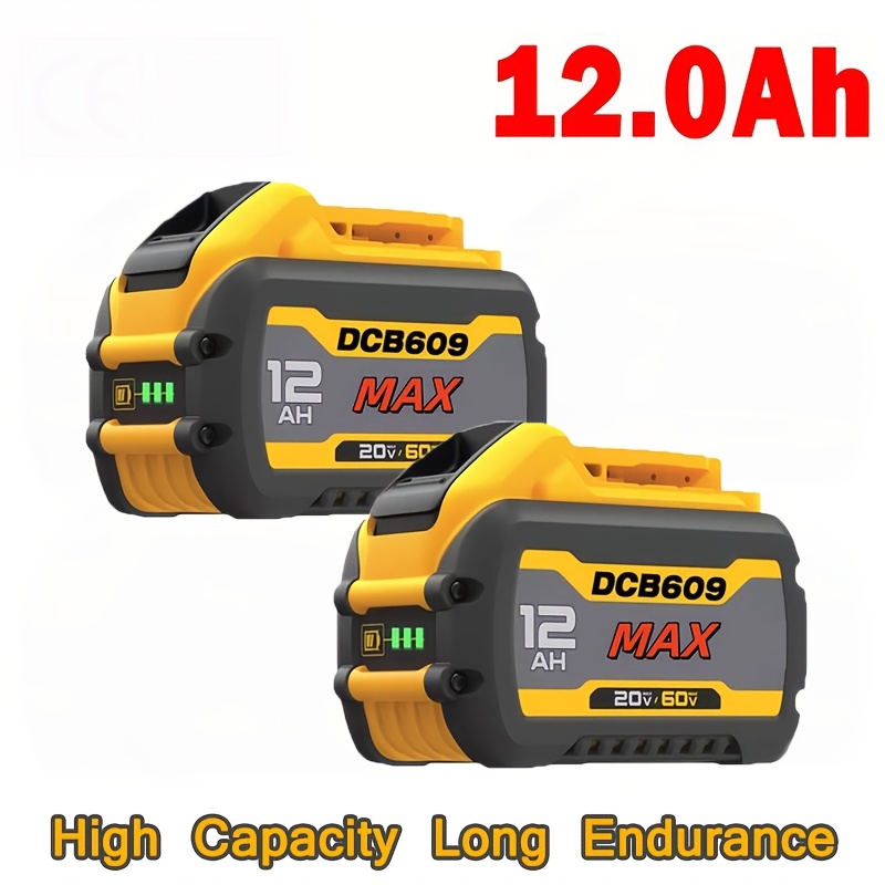 TEMU Lot de 2 batteries au lithium 60 12,0 Ah compatibles avec les outils électriques DW 20 V/60 , batterie de rechange pour DCB606, DCB609, DCB612,