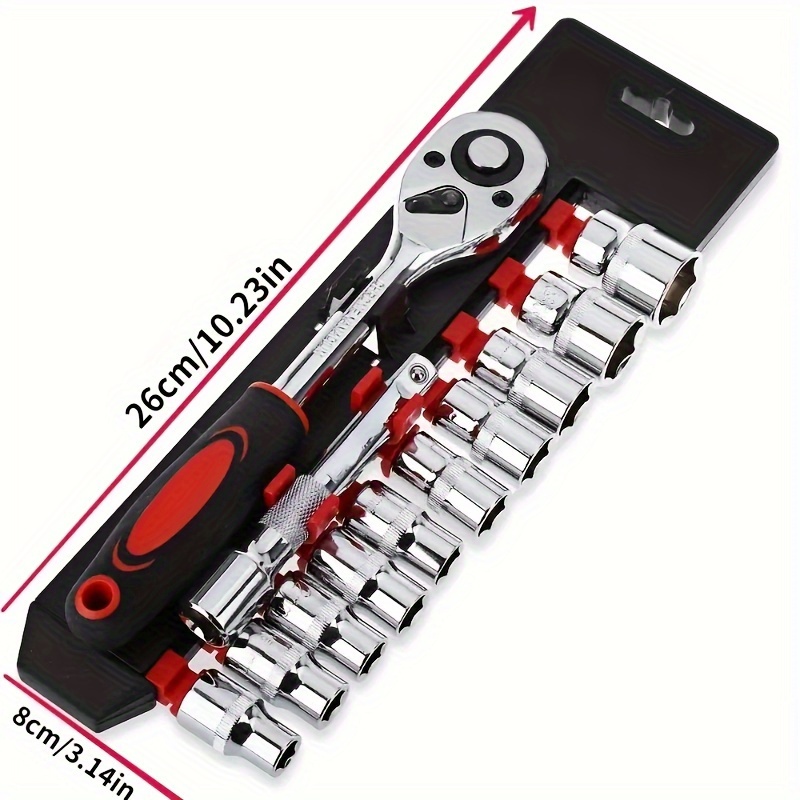 12pcs Socket Wrench Set - Durable Steel, 1/4" Drive, , In White/red/black, Non-electric, For Auto Repair & Industrial Use, With , Ideal For Diy Enthusiasts & Professionals