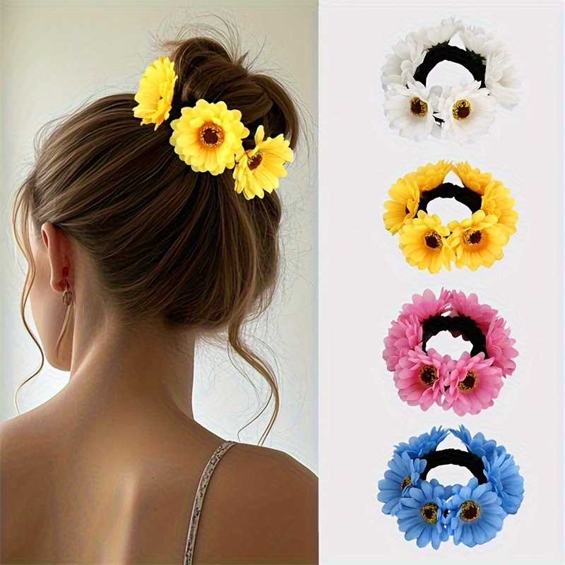 1/4 stk. süße elegante florale haargummis für damen, modische haaraccessoires für pferdeschwänze dutt