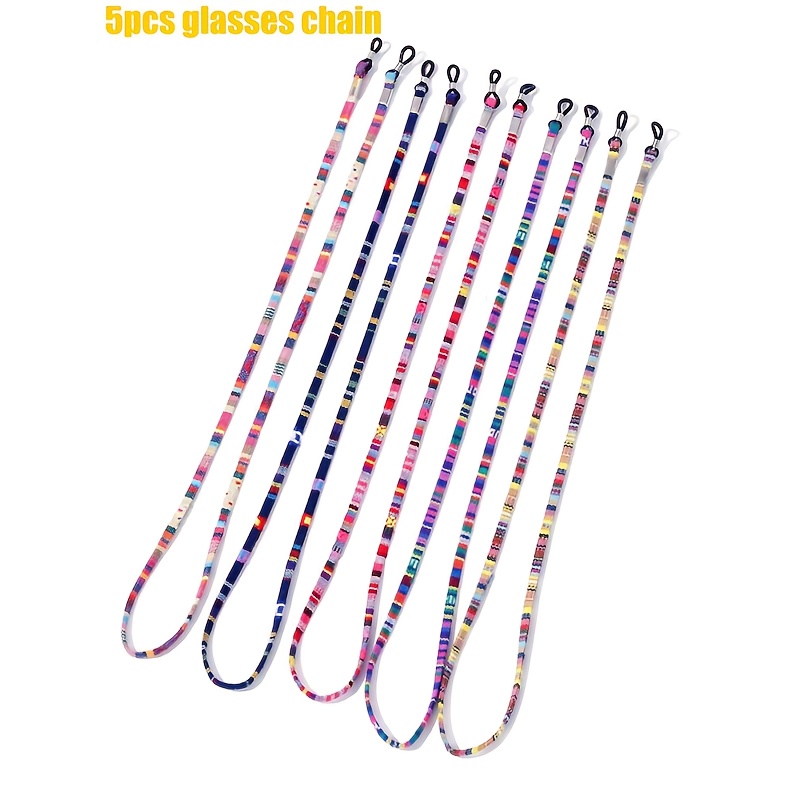 E-shop 5-teiliges Set Bohemian Farbblock-Brillenseil, -Rutsch mit Lesebrillenband, Bunte Brillenkette, Damen Brillenzubehör