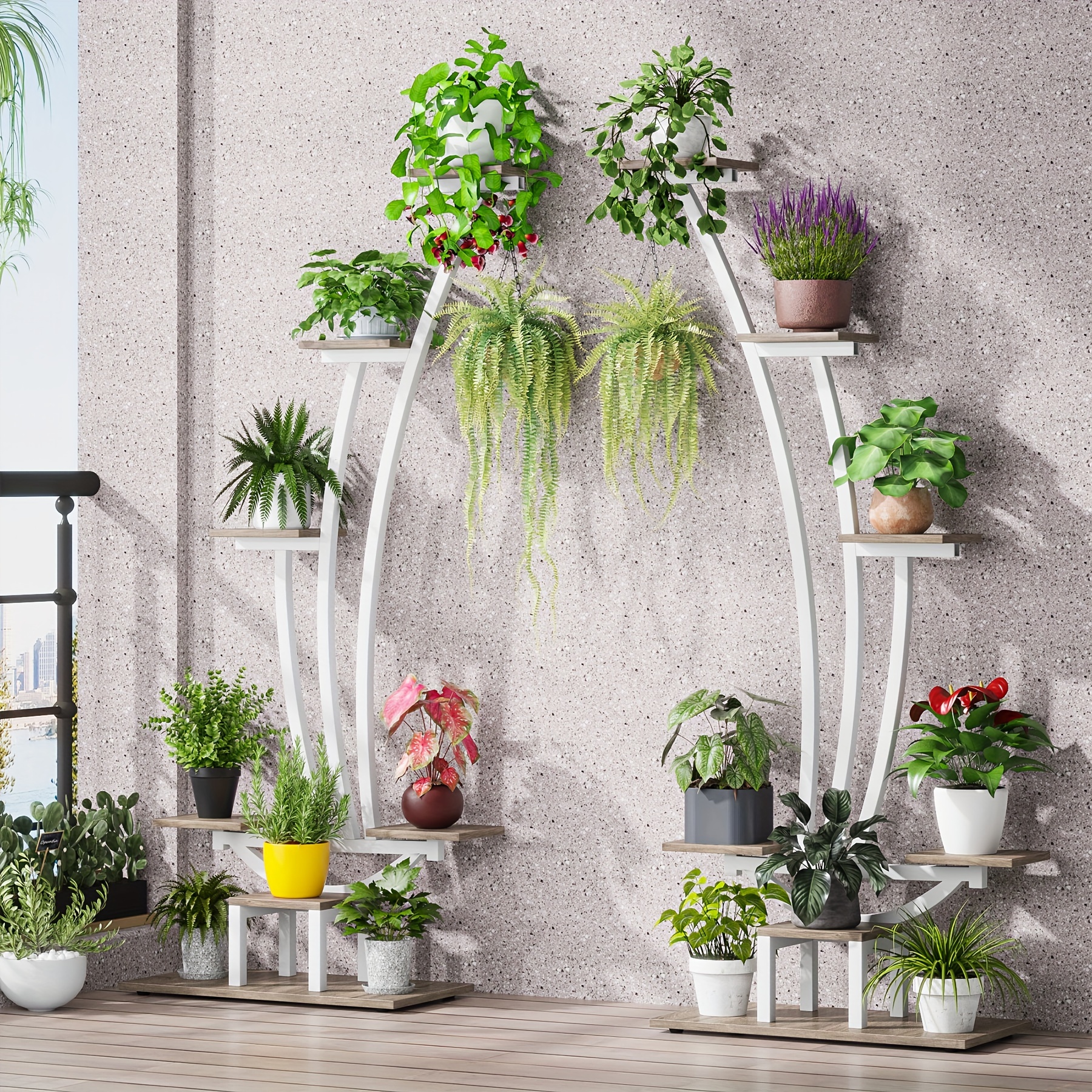 

Little Tree 6 Tier Metal Plant Stand Indoor Pack Of 2, 60" Half Moon Plant Shelf, Multi-purpose Curved Plant Flower Display Holder Pot Rack For Balcony Living Room