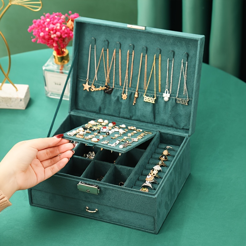 

1pc Large Capacity Retro Jewelry Box, Multi-layer Velvet Jewelry Display Plate For Rings, Earrings, Bracelets, Necklaces