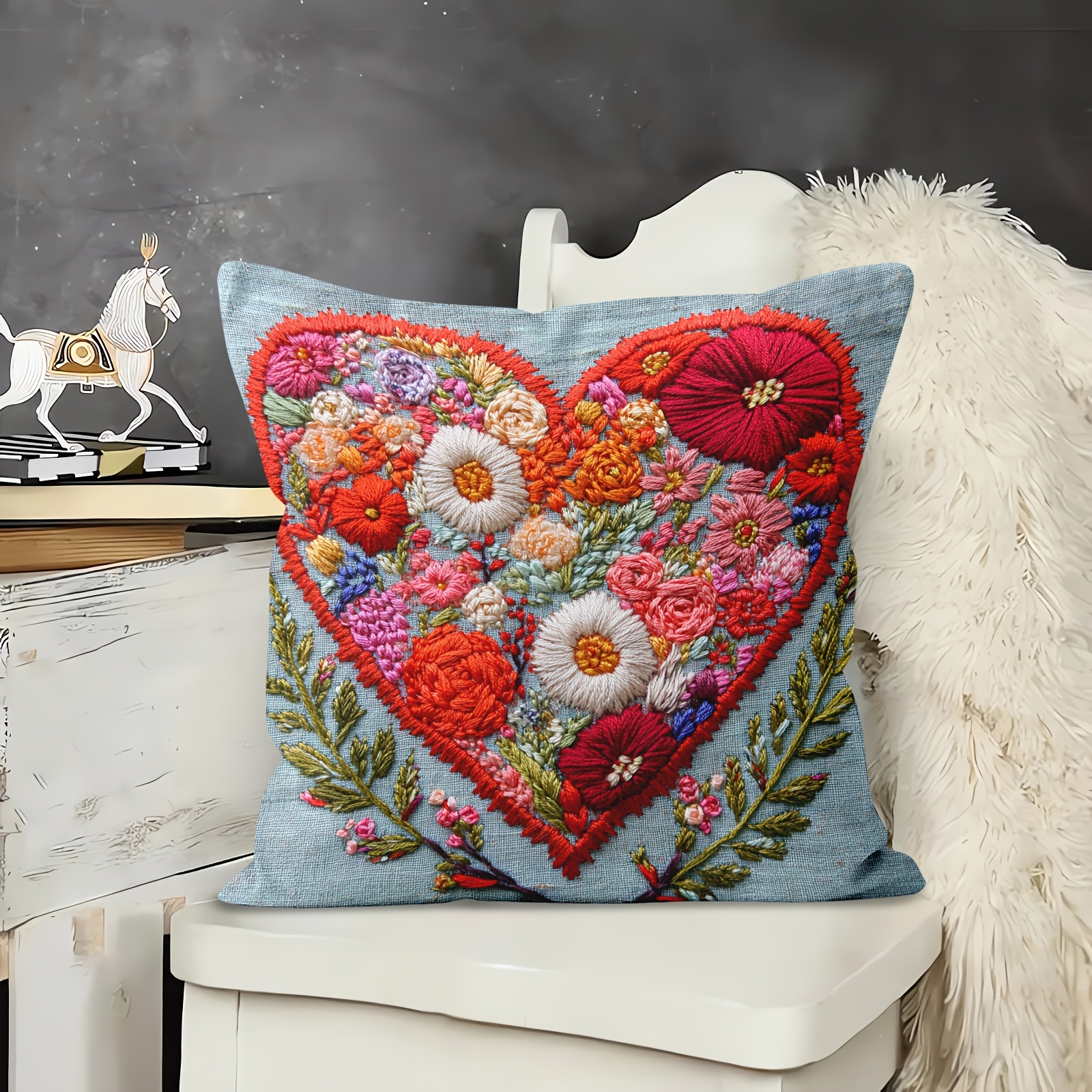 

1pc Contemporary Floral Throw Pillow Cover, 18x18 Inch, Polyester Decorative , Machine Washable, Zipper Closure, Woven, With Ideal For Home Decor & Valentine's Day Gift, Decorative Pillows