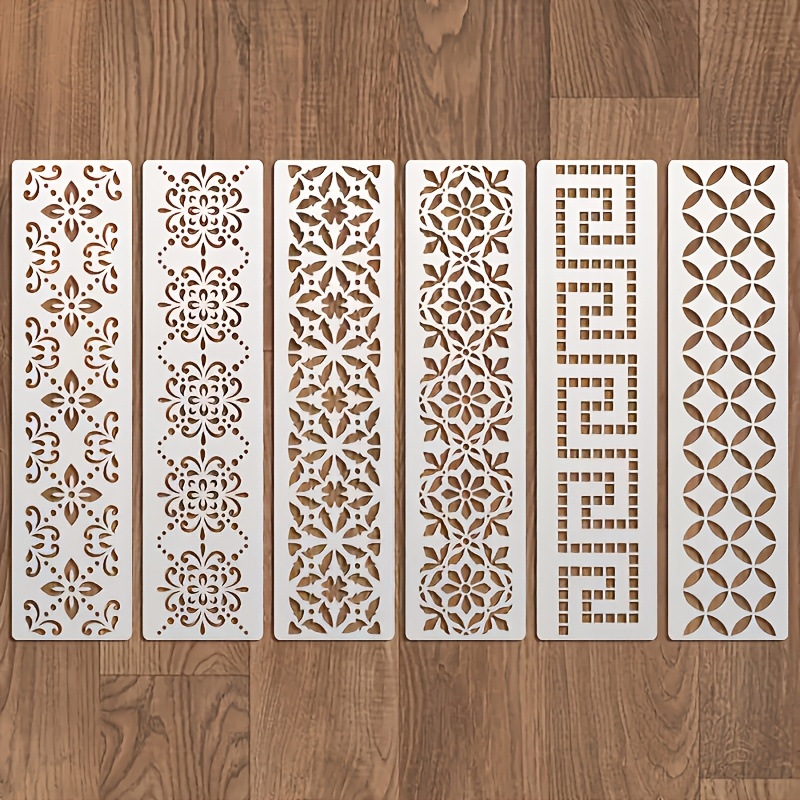 TEMU 6pcs Large Large Floral Border Template Set - Reusable Corner & Line Stencils Suitable For Diy Crafts, Wedding Decorations, Scrapbooking, Fabric