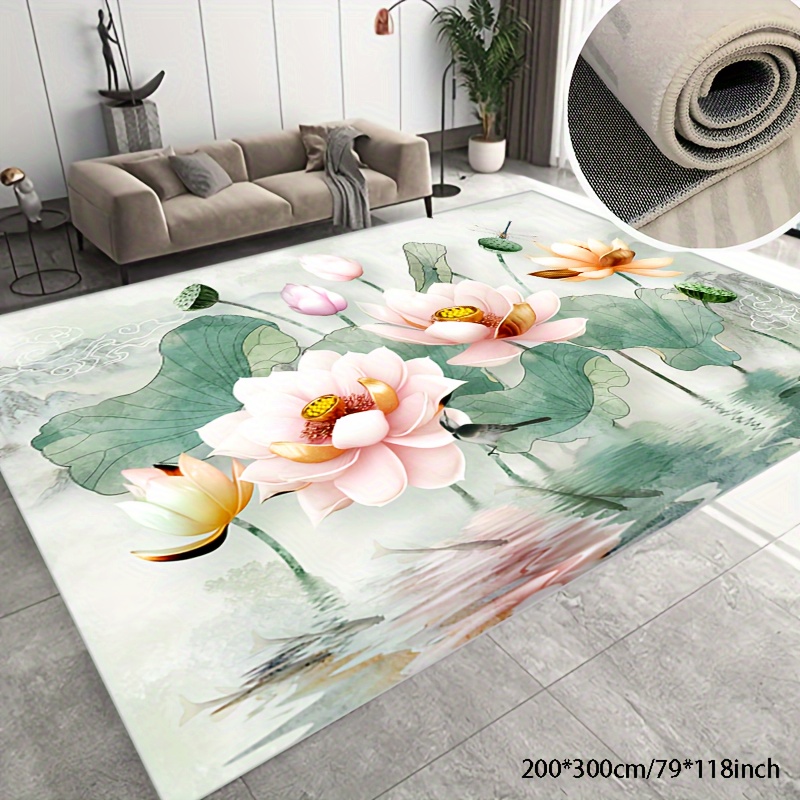 

Living Room Bedroom Imitation Cashmere Area Rug Ink Lotus, Non-slip Soft Washable Office, Home, Outdoor Carpets, Etc. Indoor And Outdoor Available