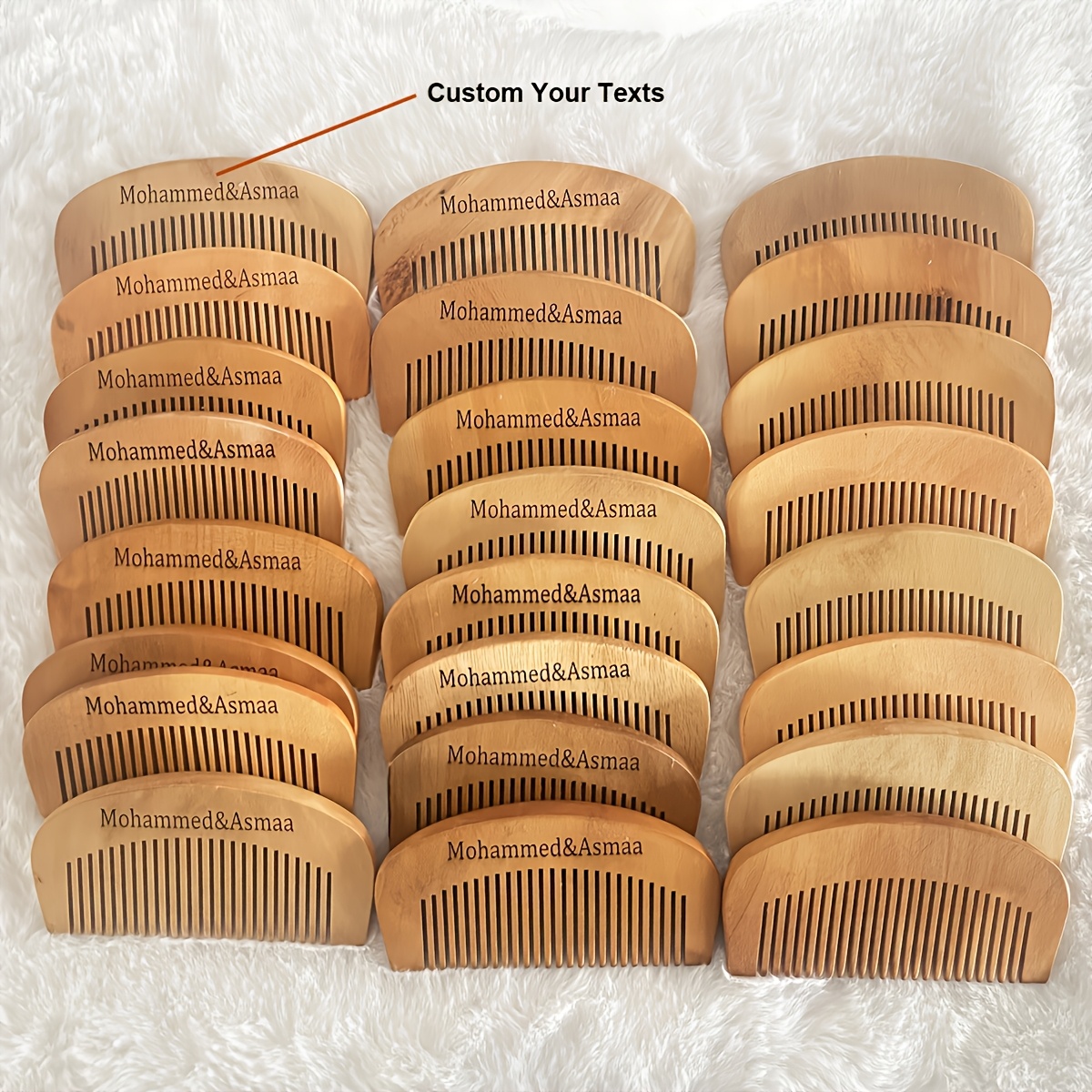 TEMU Customizable Personalized Wooden Comb - Custom Text Design - Fine Teeth Pocket Size Personalized Logo Design, Suitable For Wedding Favors For