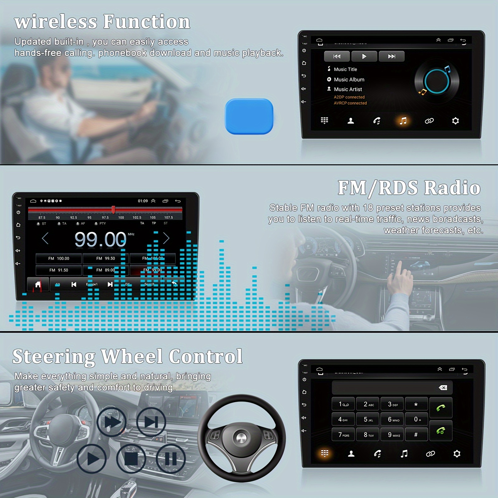 Podofo 2 DIN Radio de Coche Android Carplay Android Auto Hi-Fi Pantalla  Táctil de 7