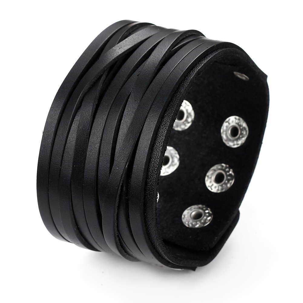TEMU 1pc Multi-style Vintage Woven Leather Bracelet, Dual-tone Multi-style Suitable For Men Women Daily Wear Additions