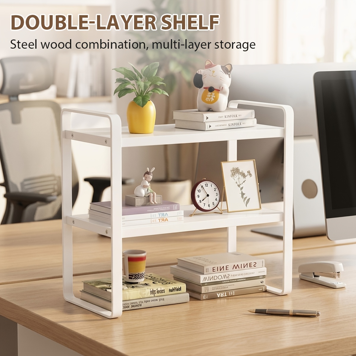 2-tier Desk Top Storage Shelf, Nordic Style Desktop Organizer Desk, Multifunctional Storage Rack, Space-, Sturdy And Durable, Suitable For Organizer Storage