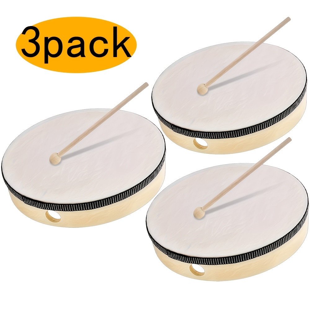 TEMU Ensemble de 3 tambours à main, tambours durs en bois avec maillets, instrument de percussion de tambour à cadre, convient pour l'église, les