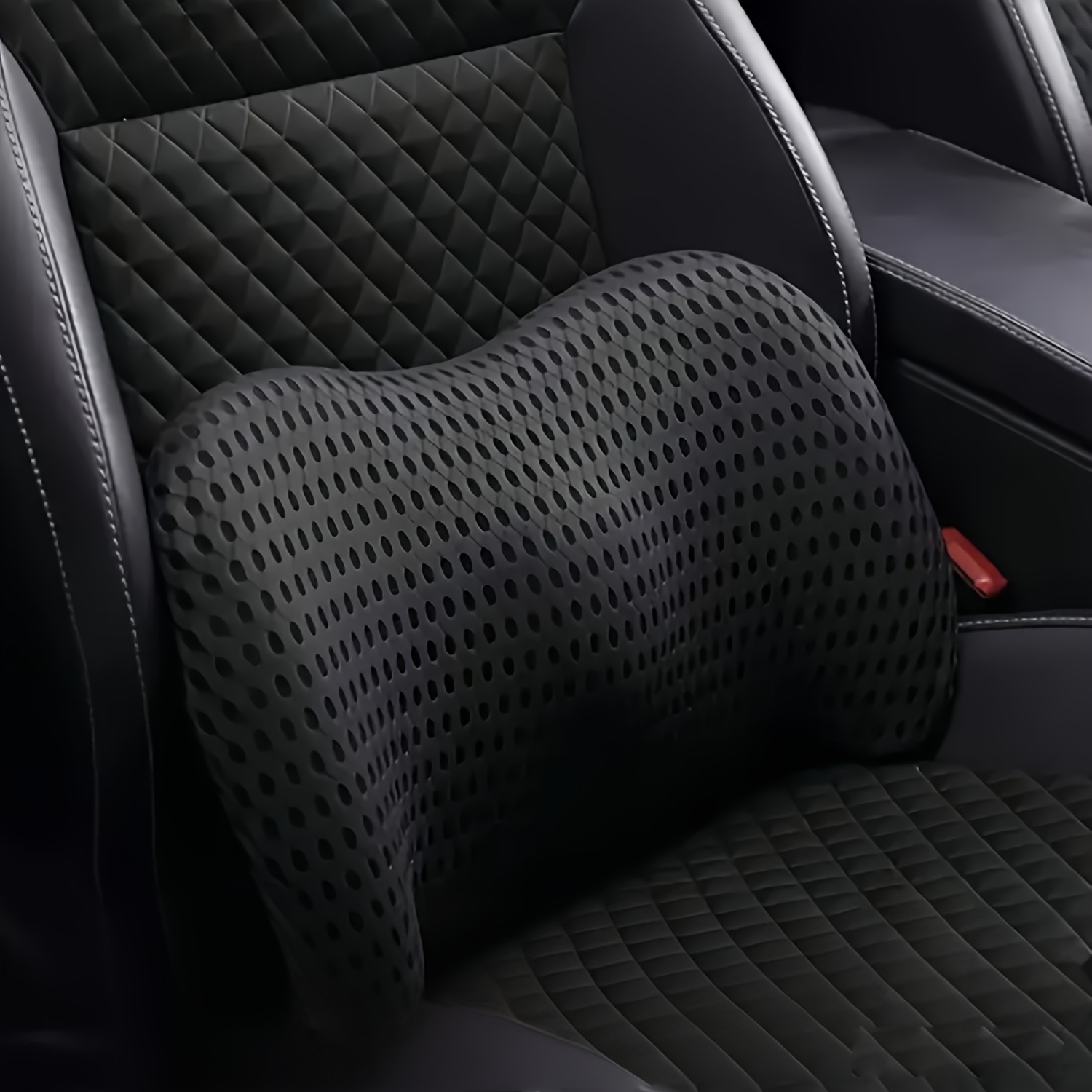 ergonomic lumbar support pillow with adjustable seat belt pillows for office chairs cars and beds black orthopedic design for spinal   chair pillow   pillow lumbar support pillow Product details 6