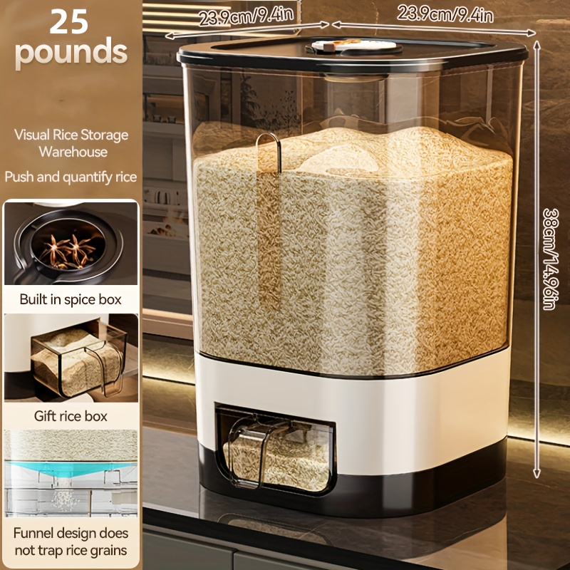 TEMU Jin Automatic Rice Dispenser With Cup, Large Capacity, Moisture-proof And Sealed Rice Storage Container, Suitable For Rice, Grains, Flour,