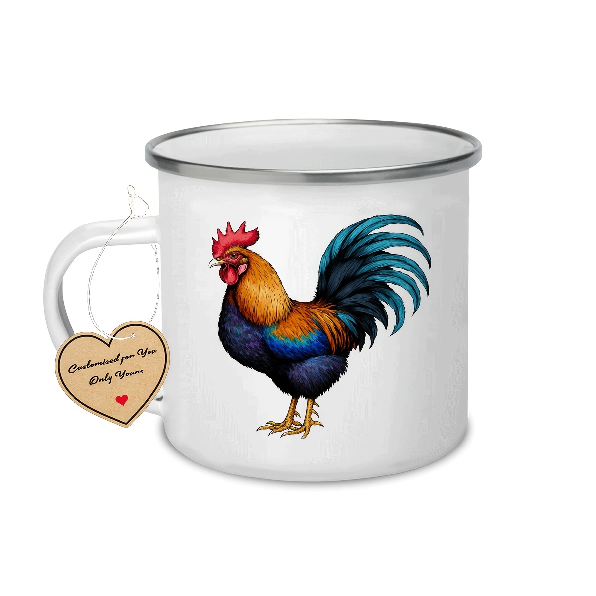 TEMU 1pc "rooster, Color" Enamel Coffee Mug For Men And Women, Cup With Handle, Insulated Multipurpose Camping Mug For Restaurant And Business,