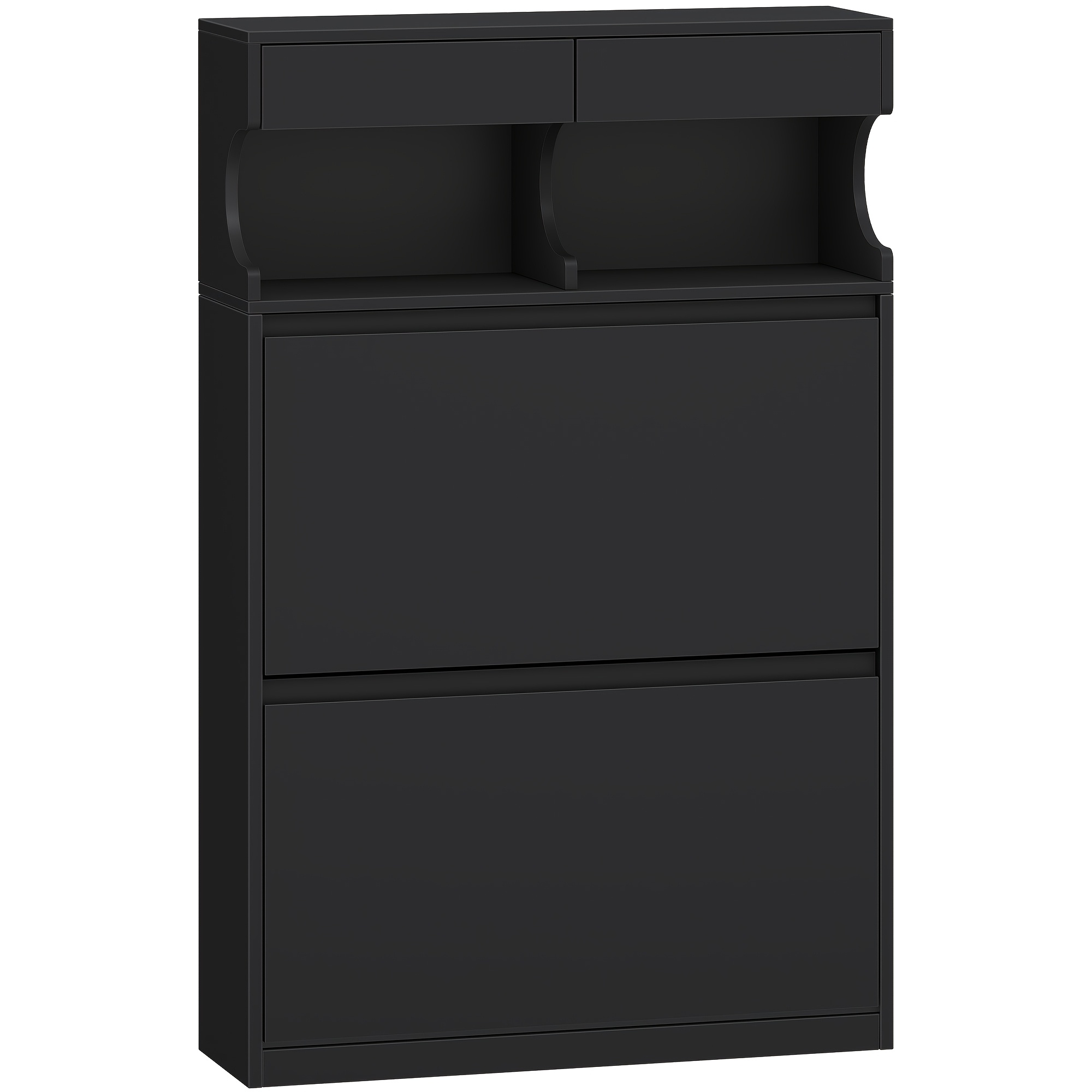 Shoe Rack, Narrow Shoe Rack, Adjustable, For Entrance, Hallway, , 16 Pairs, 2 Flaps (80cm), Black