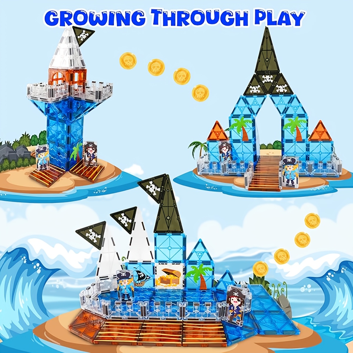 Magnetic Building Blocks Children's Pirate Ship Construction Toy