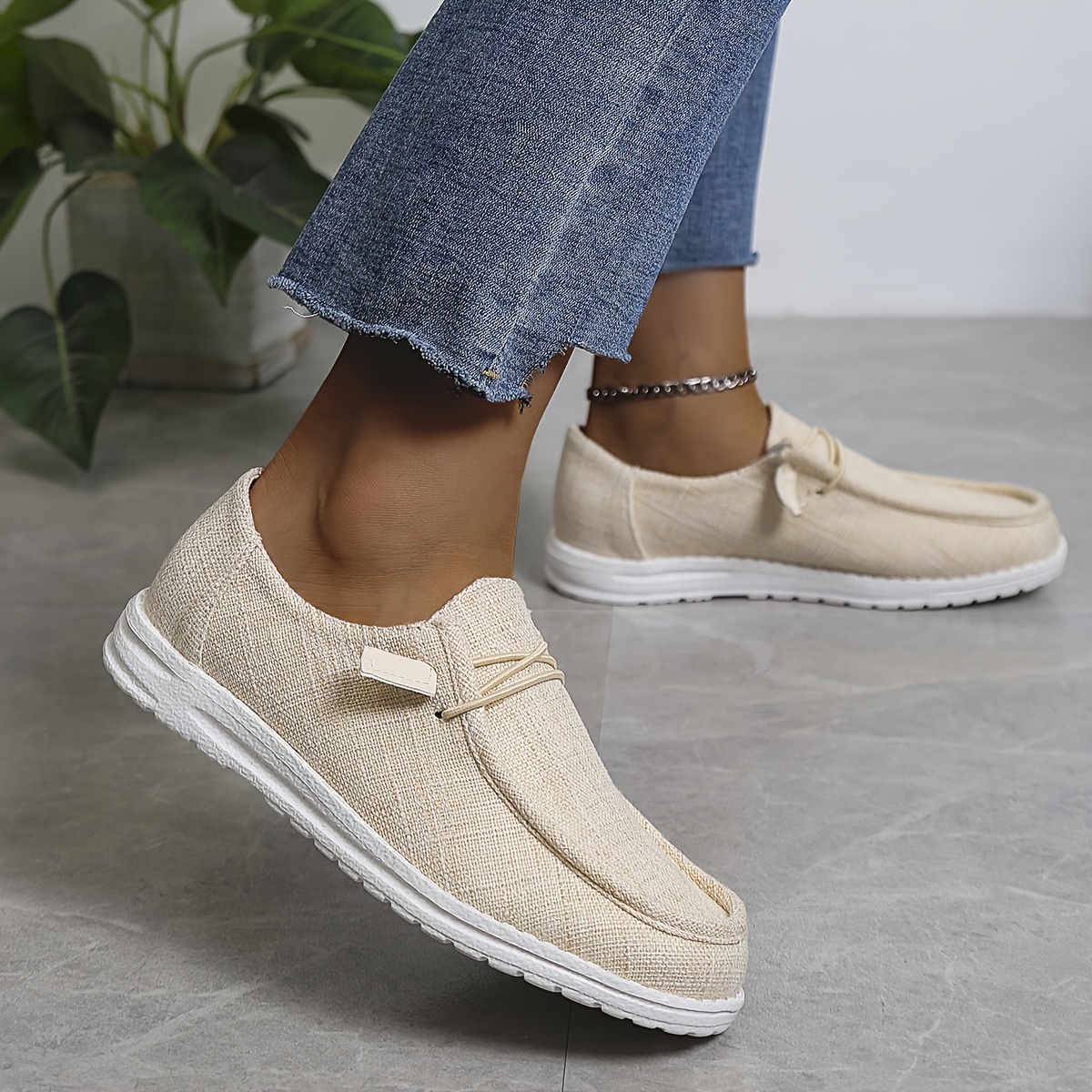 Womens Casual Slip Sneakers Light Grey Breathable Fabric