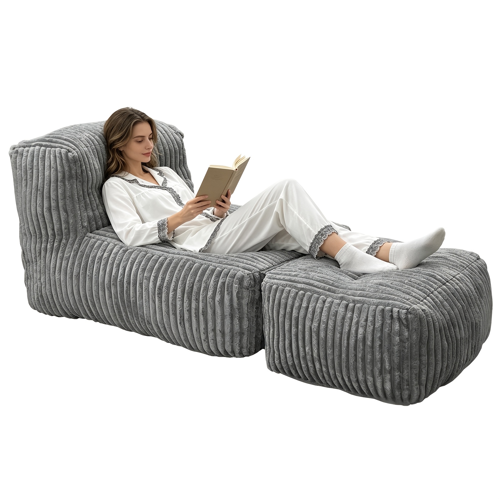 Image of Striped With Footstool, Soft Floor Leisure Recliner, Comfortable Reading Game Chair, Ergonomic Floor Sofa, Suitable For Reading, Napping And Games, No , Dark Gray/light Gray/black