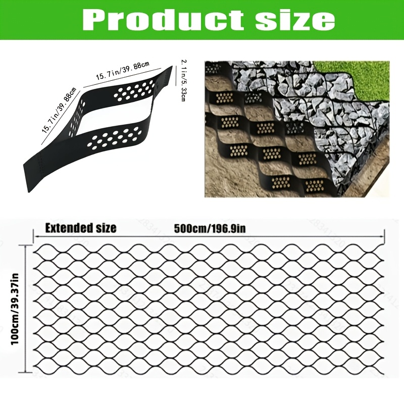 E-shop Hochwertiges 39,37" x 196,86" Kiesboden-Gitter – 2,1" dickes erweiterbares faltbares Bodennetz, Einfahrtsstabilisierungsnetz – Landschafts-