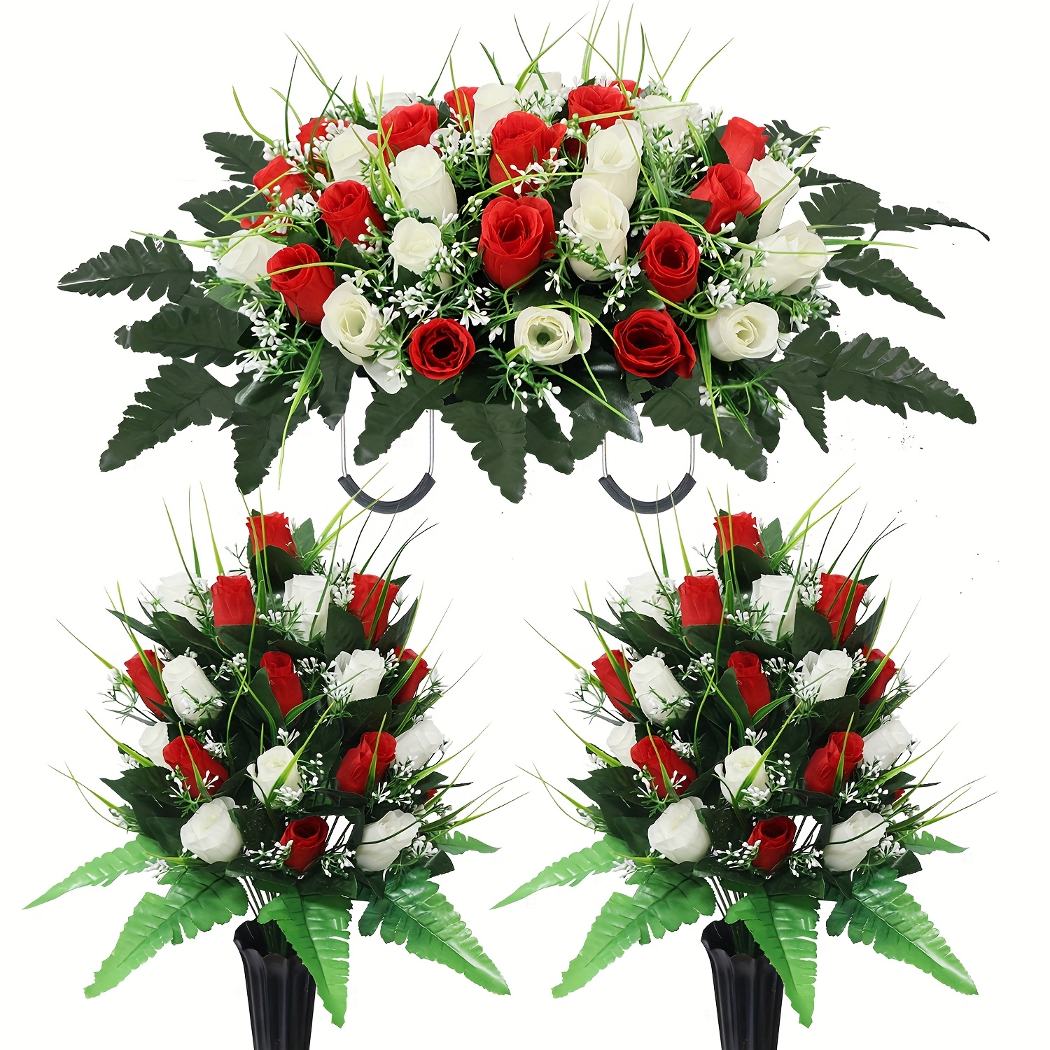 2 Vases Funéraires Avec Colombes Et Fleurs – Décorations De Cimetière Résistantes Aux Intempéries, Gris Pierre