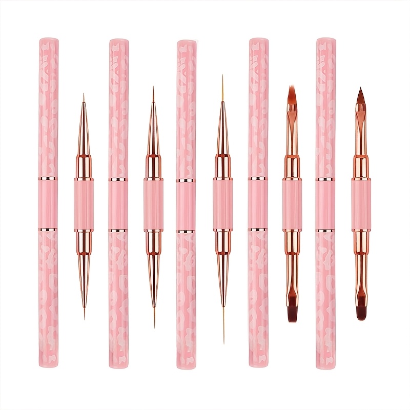 TEMU Set de 5 pinceles profesionales para decoración de uñas con de metal de - Pinceles para uñas con estampado de leopardo rosa y con puntas