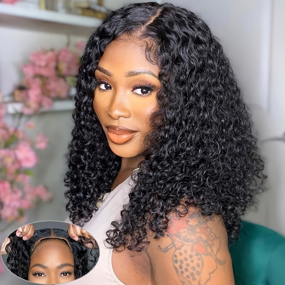TEMU #1b Knots Glueless 5x5 Put On And Go Wigs 100% Huamn Hair 200% Density Human Hair Curly Wave Transparent Lace Front Wigs Pre With Baby Hair Human Hair Wigs For Women Knots Wig